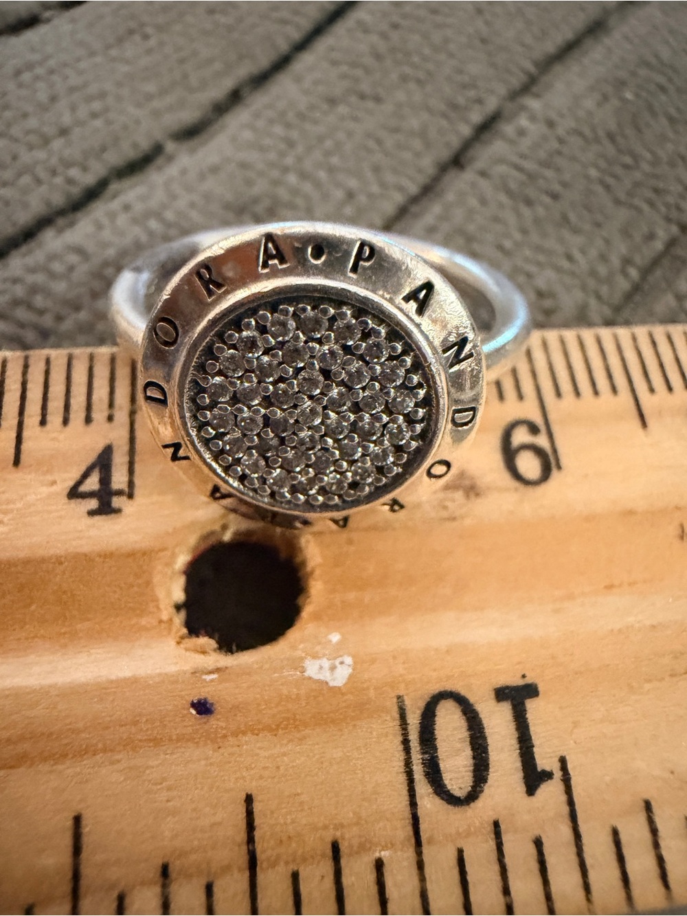 Pandora Silver Ring with clear stones approx size 7